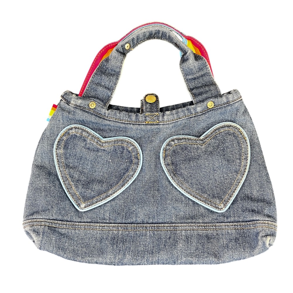 Old Navy Kids Denim Rainbow Heart Handbag Purse Kidcore Y2K Rainbow Hearts